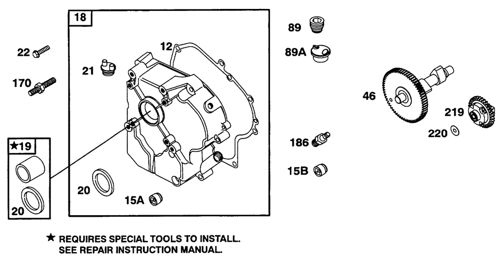 Crankcase Cover Group Diagram and Parts List for 19A402-0699-XX  Briggs and Stratton Engine